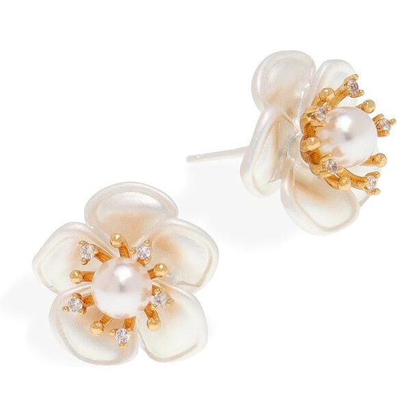 Jewelry - 925 Sterling Silver White Pearl Flower Stud Earrings